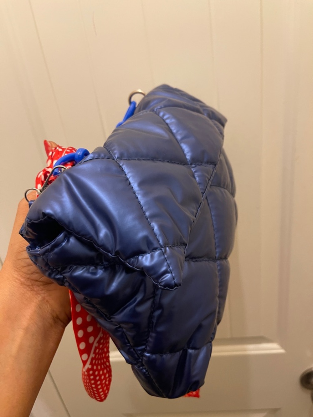 Quilted Navy Shoulder Bag with Chain Handle - Picture 9 of 16